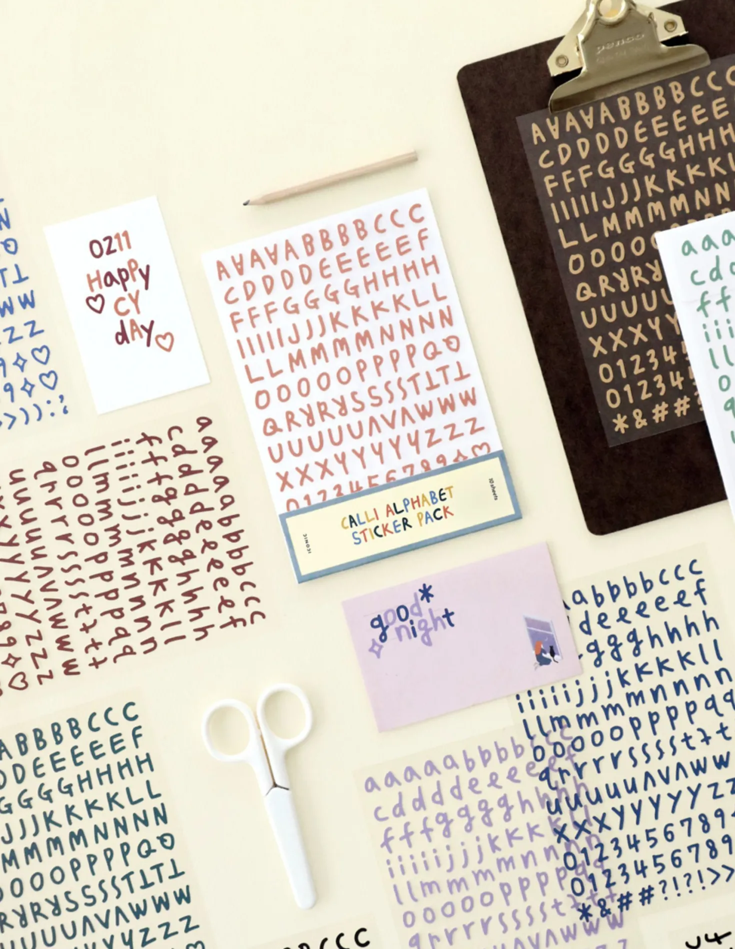 Calligraphy Alphabet&Number Sticker Set