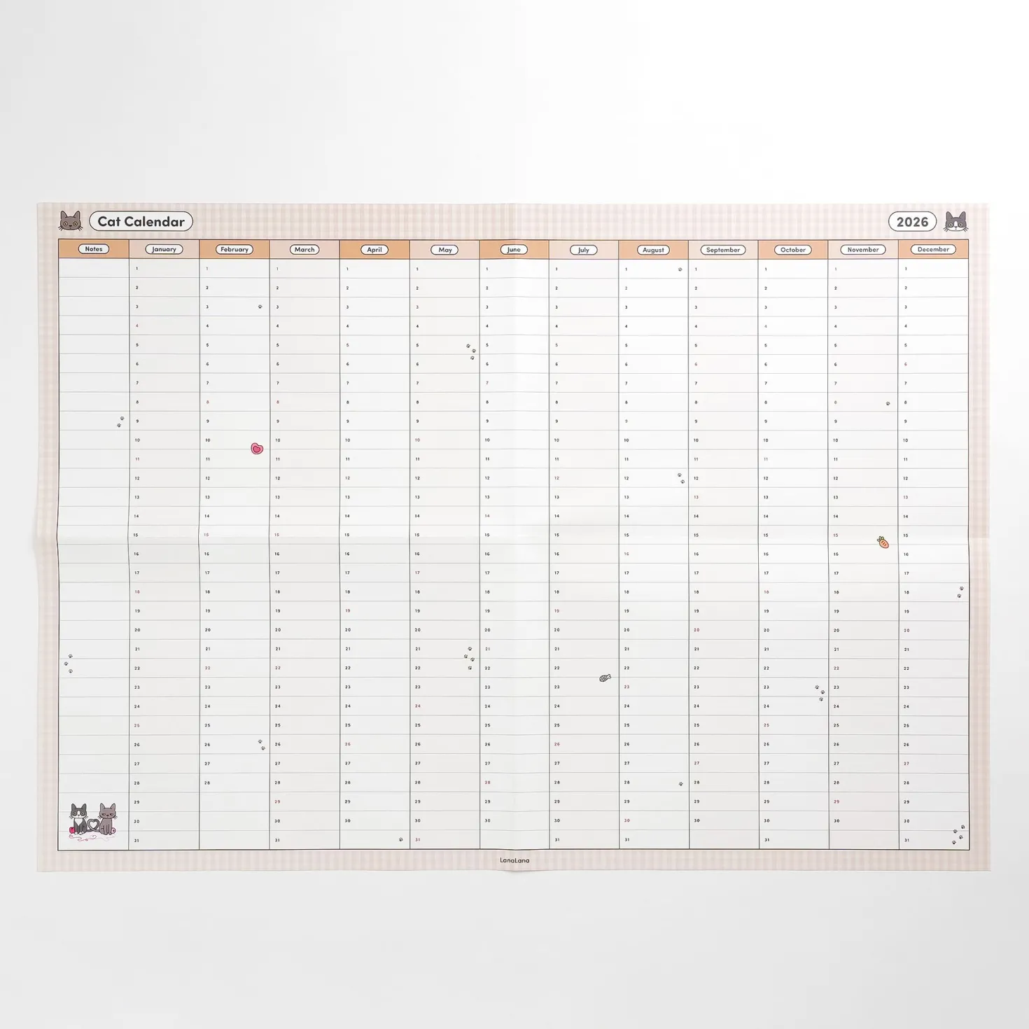 2026 Cat Yearly Calendar Poster