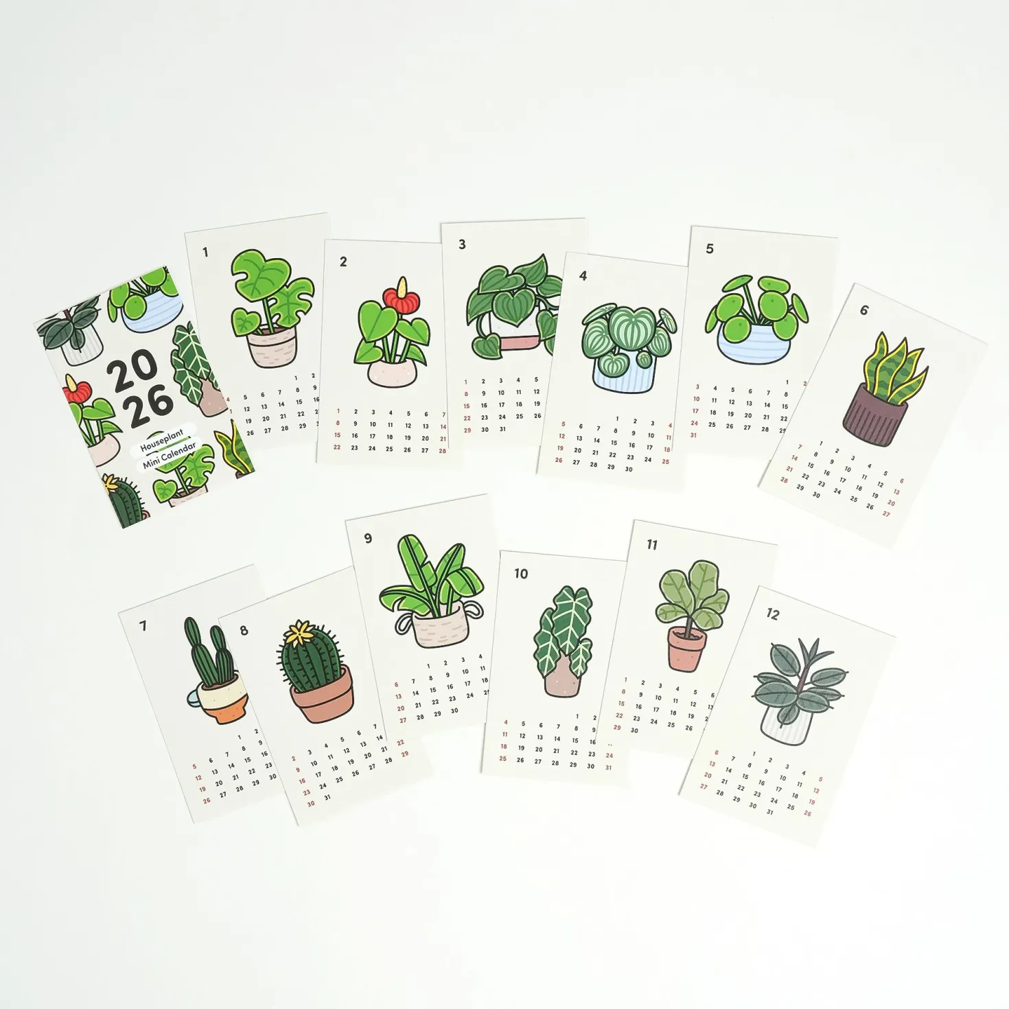 2026 Houseplant Mini Calendar Sheets
