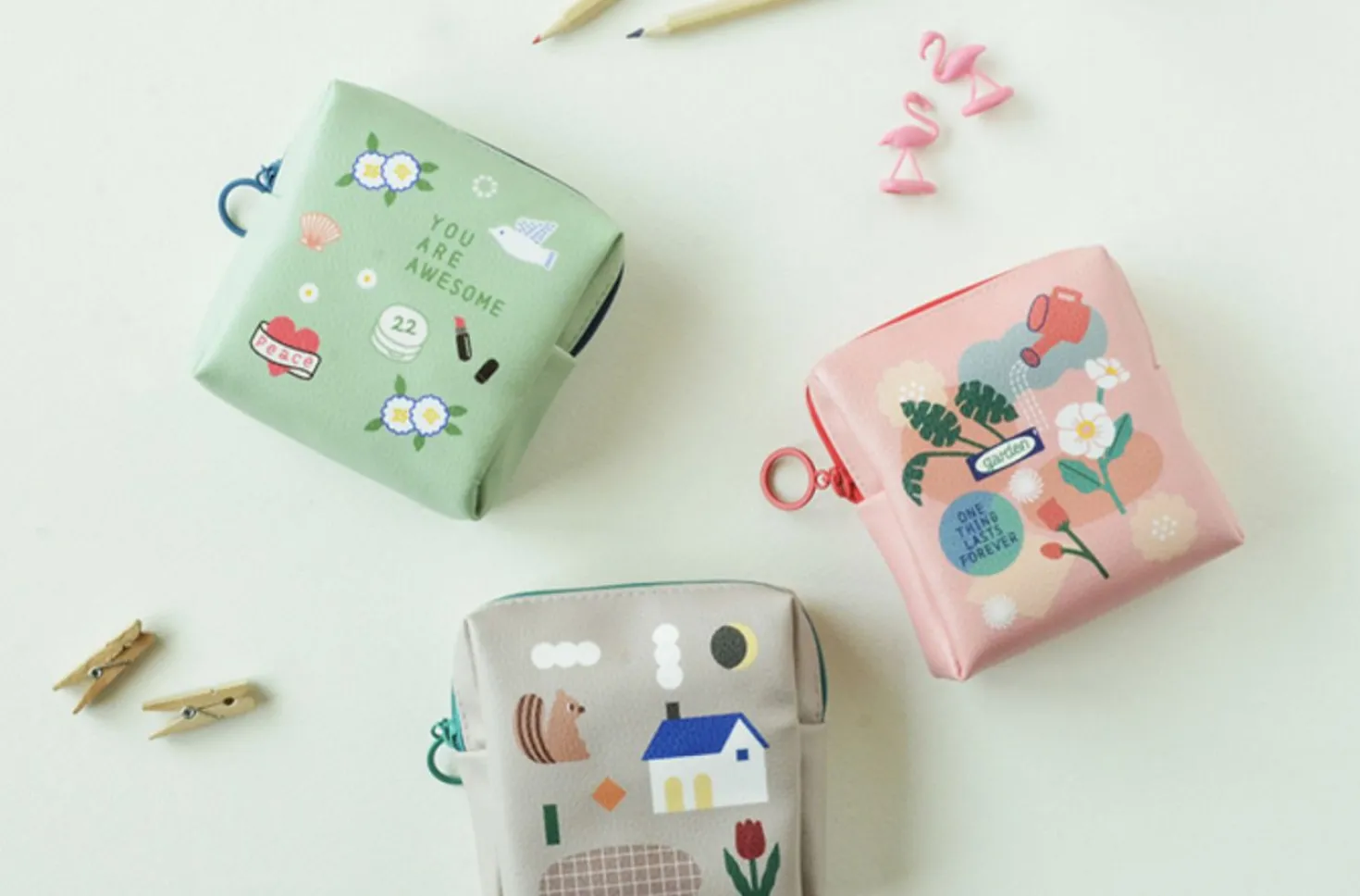 Illustrated Mini Zip Pouch