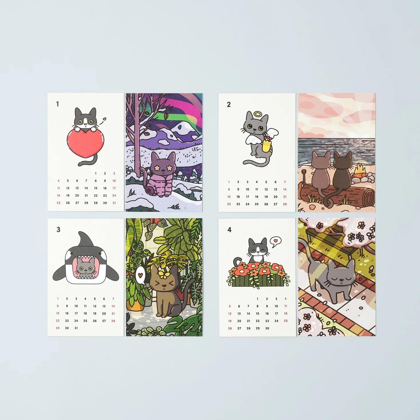 2026 Lana & Tuxedo Cat Mini Calendar Sheets
