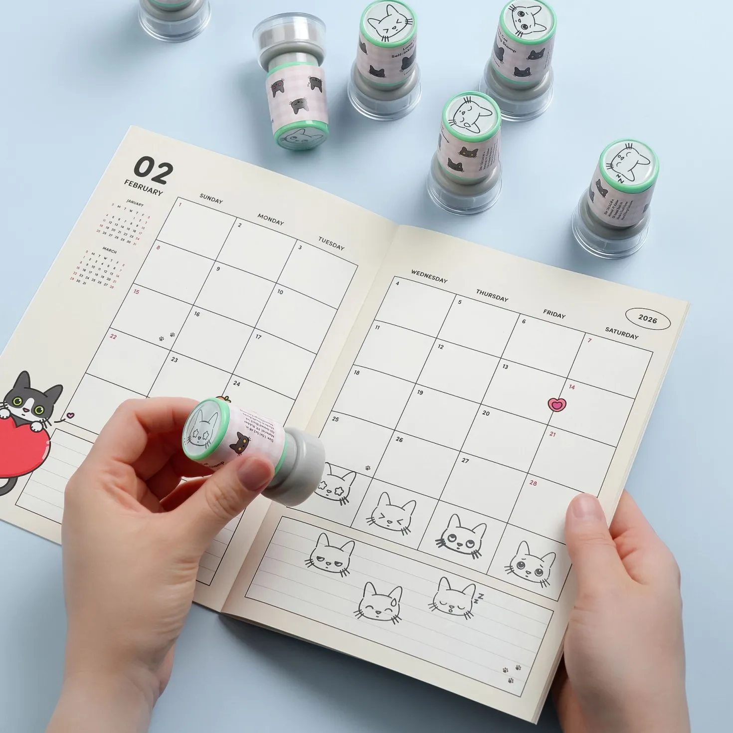 2026 Lana & Tuxedo Cat Monthly Planner