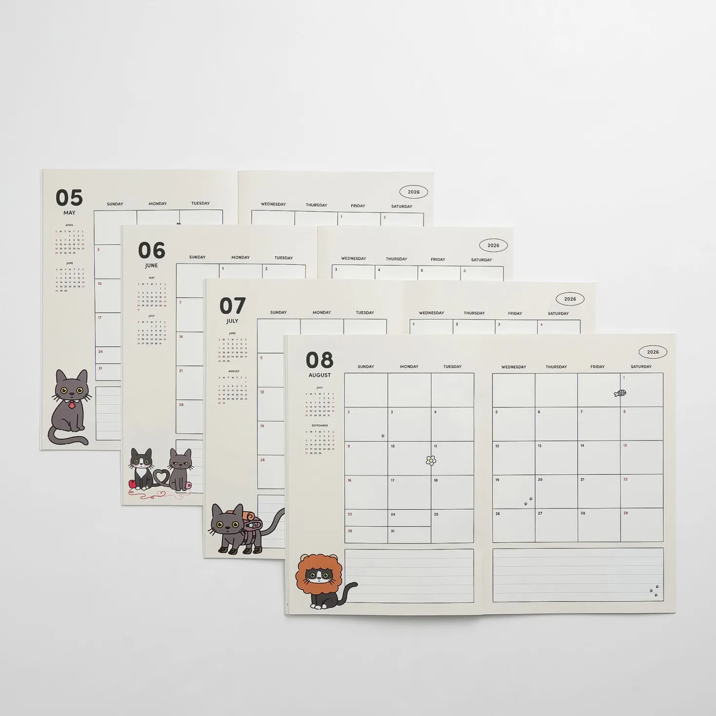 2026 Lana & Tuxedo Cat Monthly Planner