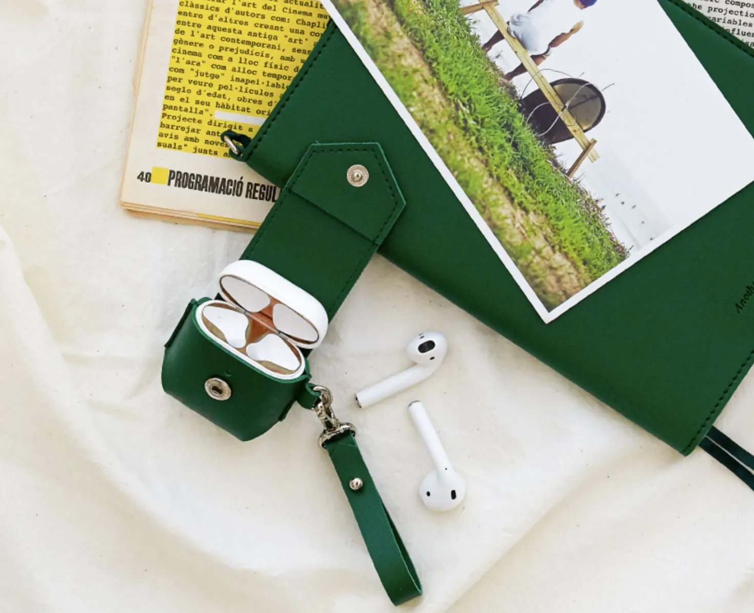 Leather AirPods Pouch + Strap Set
