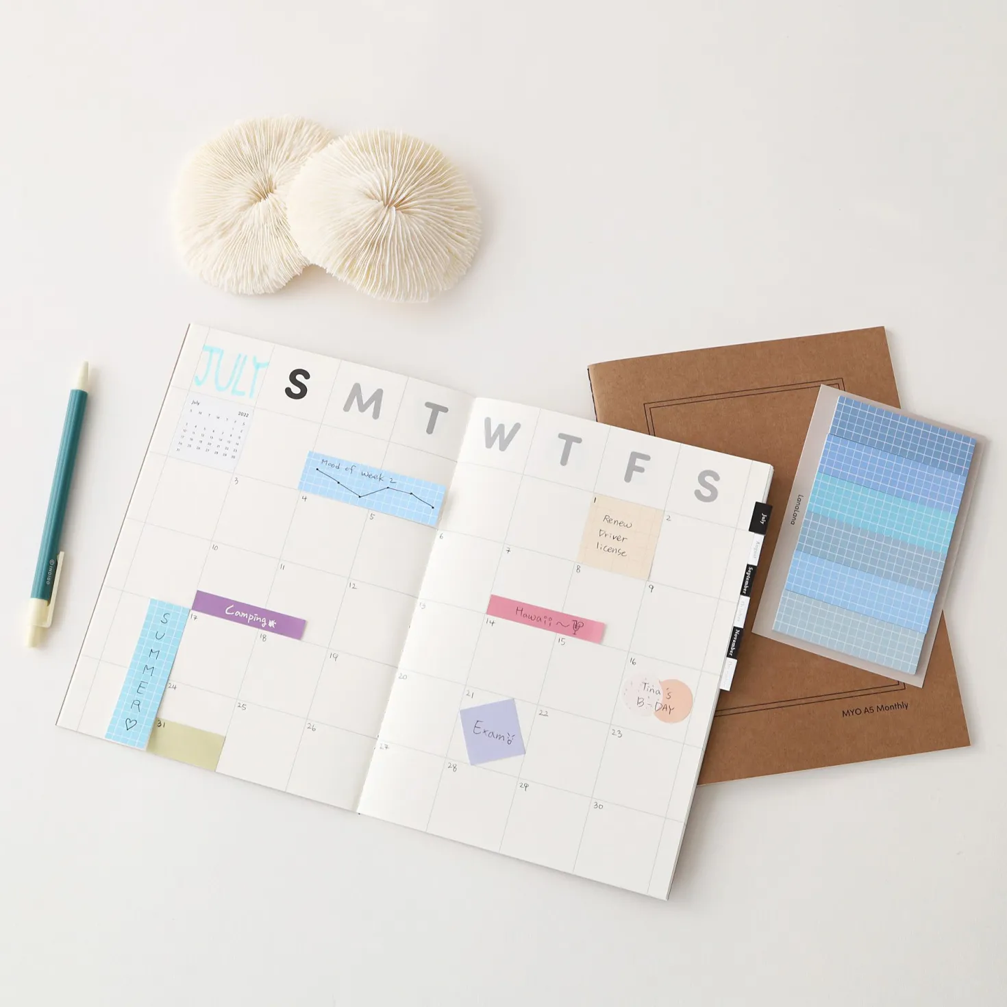 Pastel Blue Grid Index Sticky Note