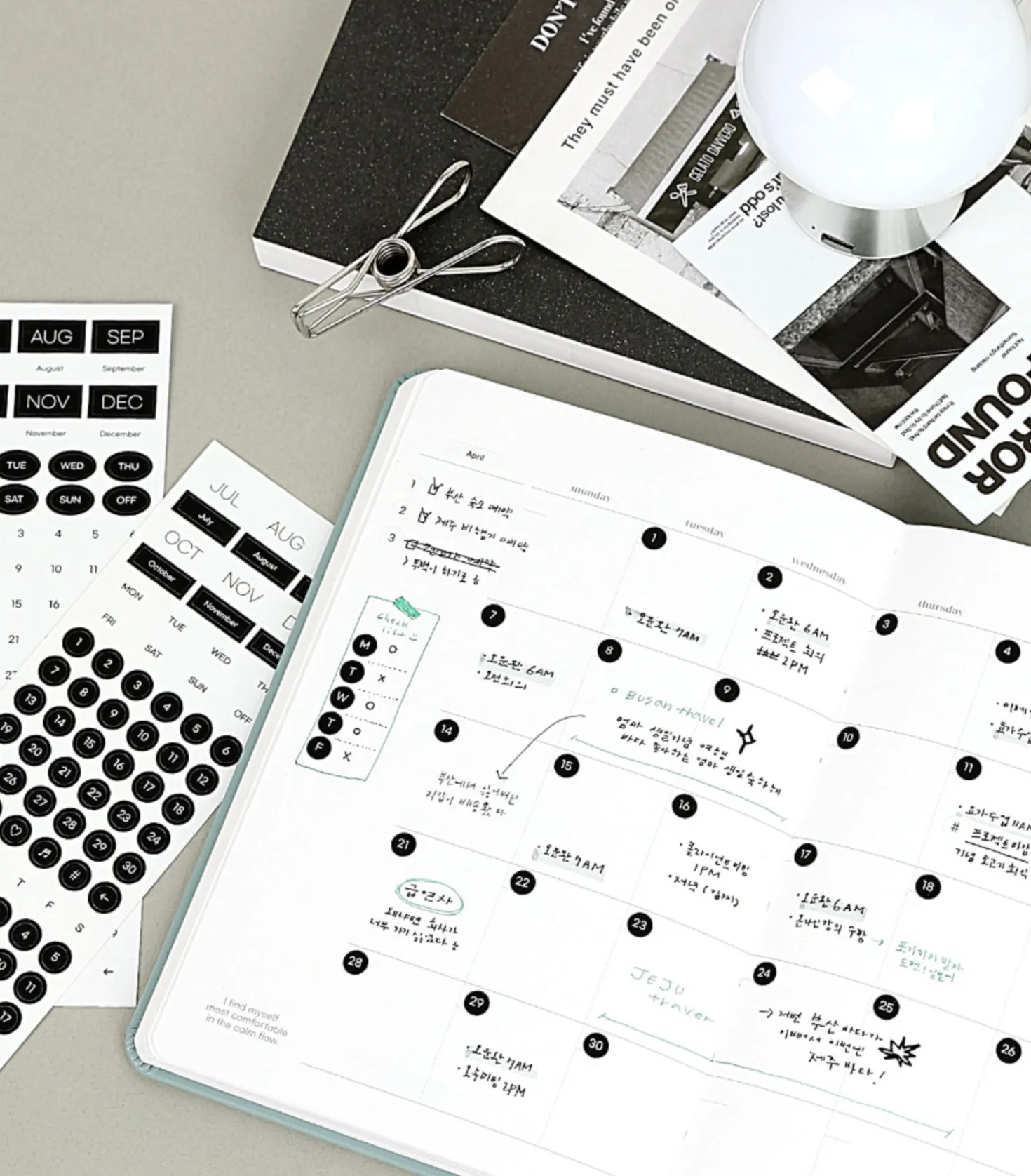 6pcs Calendar Month & Date Sticker Set