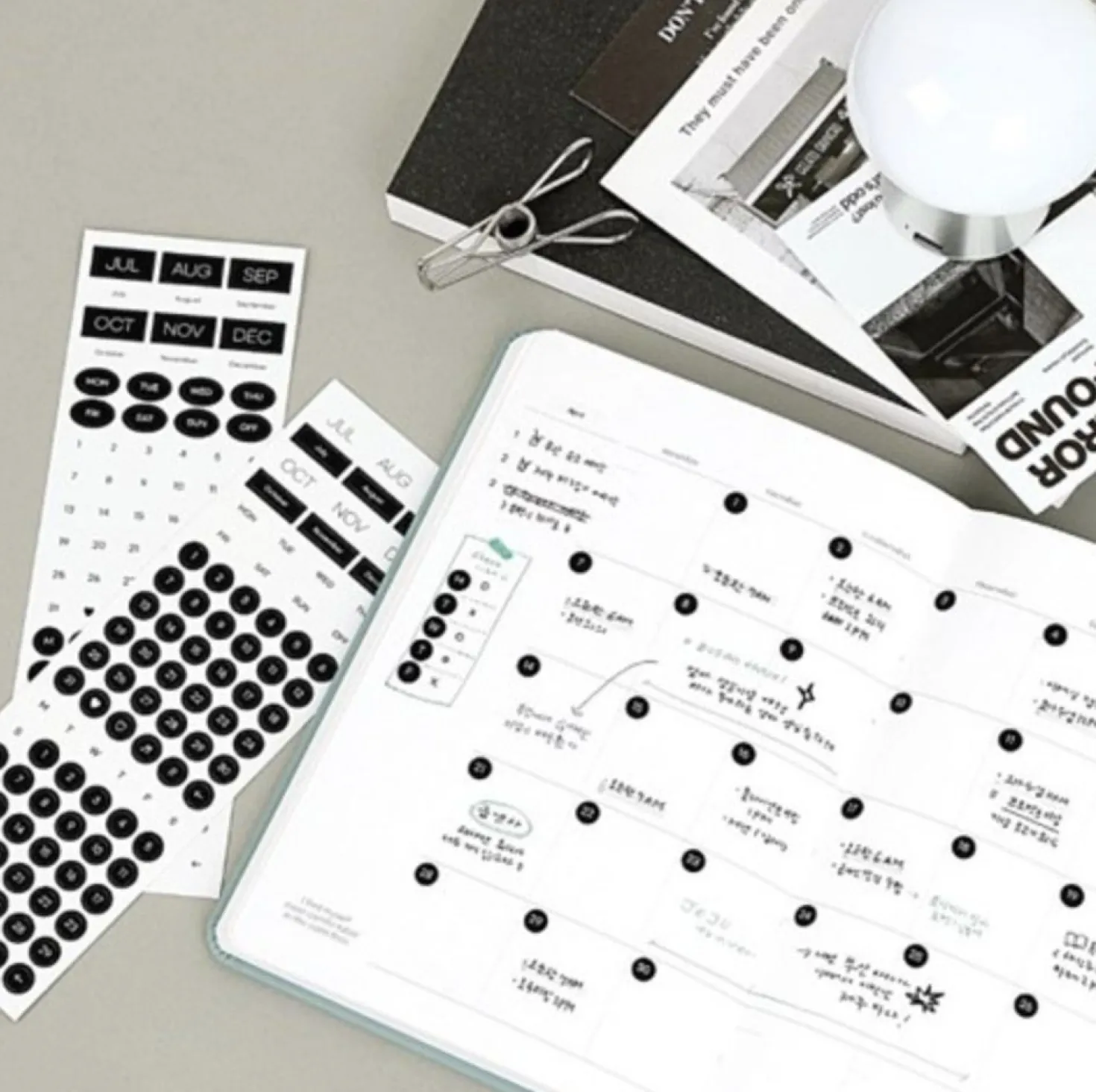6pcs Calendar Month & Date Sticker Set