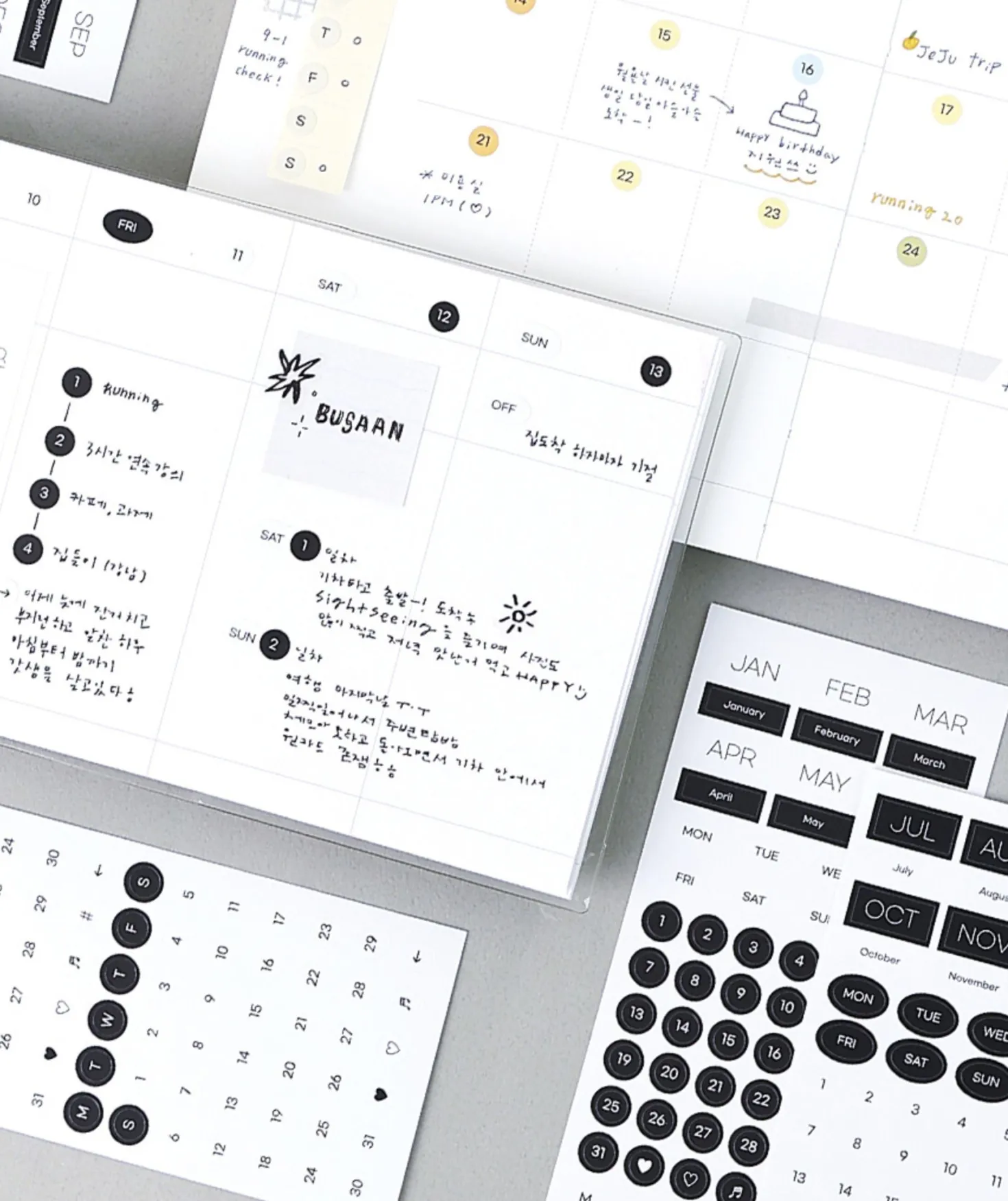 6pcs Calendar Month & Date Sticker Set