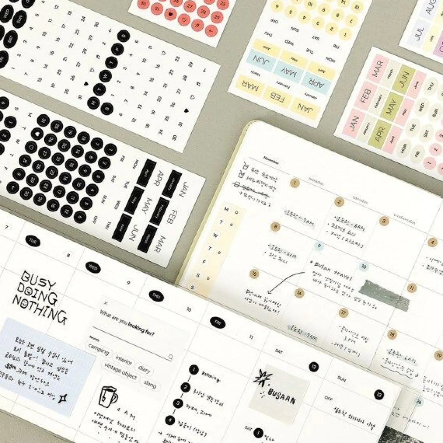 6pcs Calendar Month & Date Sticker Set
