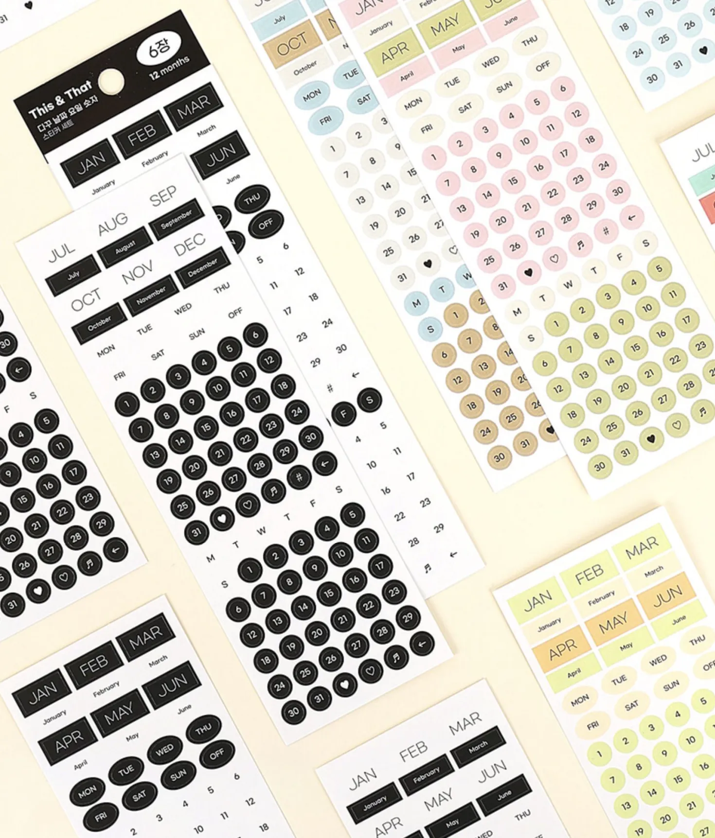 6pcs Calendar Month & Date Sticker Set