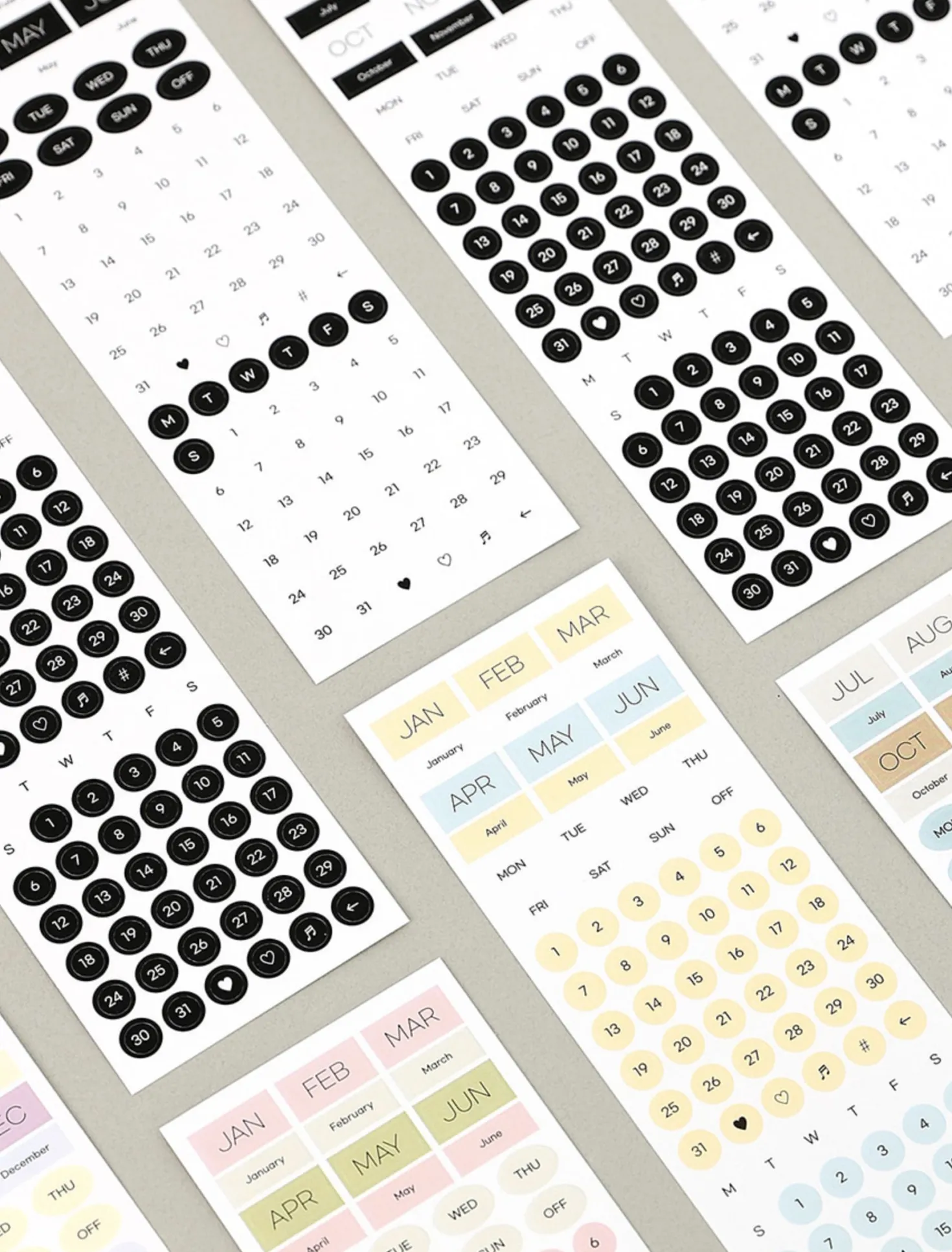 6pcs Calendar Month & Date Sticker Set