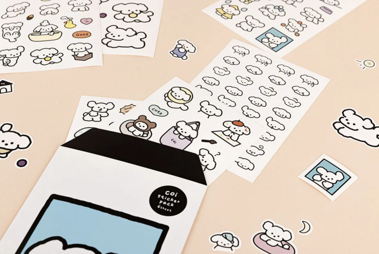 6pcs Coi Puppy Removable Sticker Set