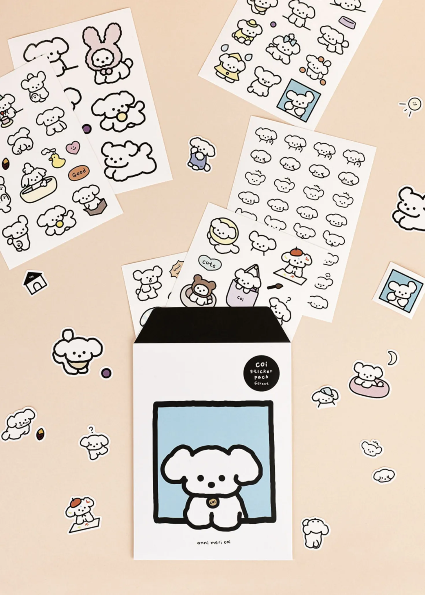 6pcs Coi Puppy Removable Sticker Set