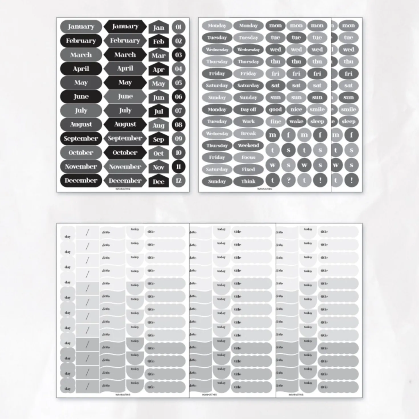 6pcs Daily Journal Deco Sticker Set