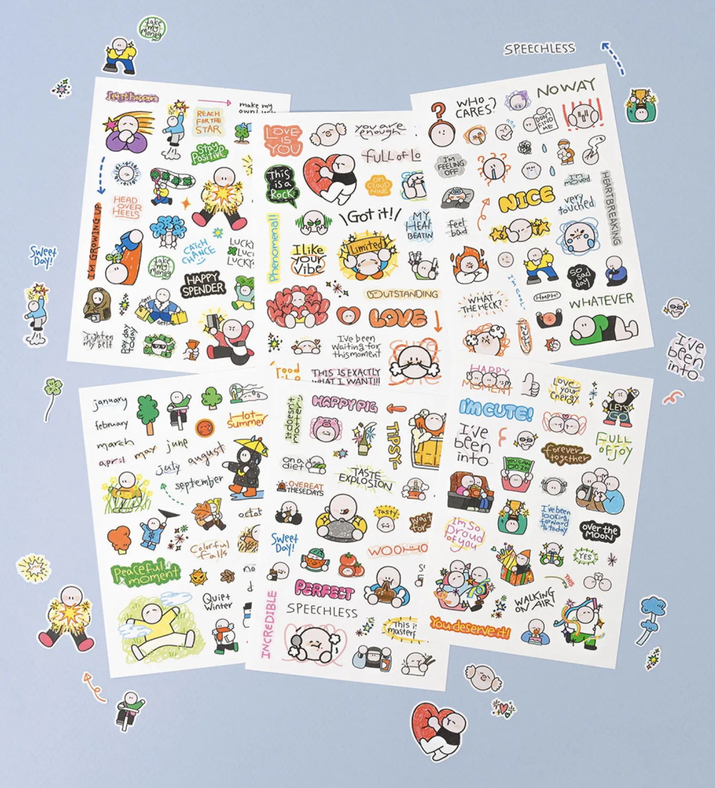 6pcs Doodle Point Removable Sticker Set