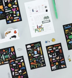 8pcs Drawing Illustration Removable Sticker Set