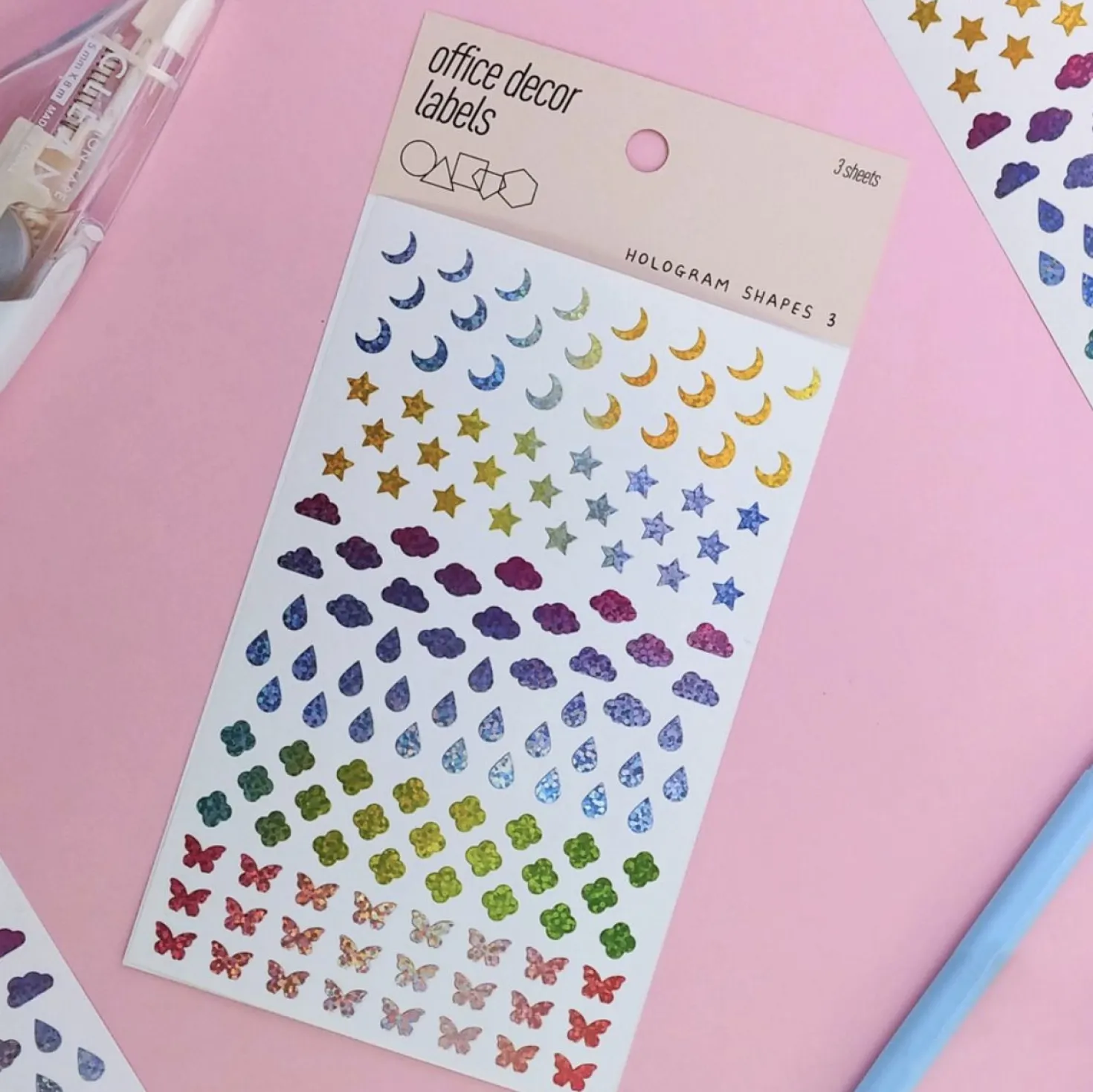 3pcs Hologram Shapes Sticker Set