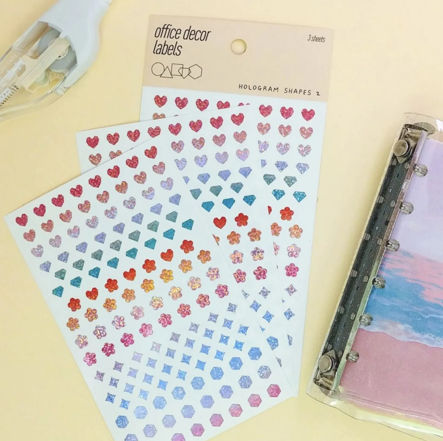3pcs Hologram Shapes Sticker Set