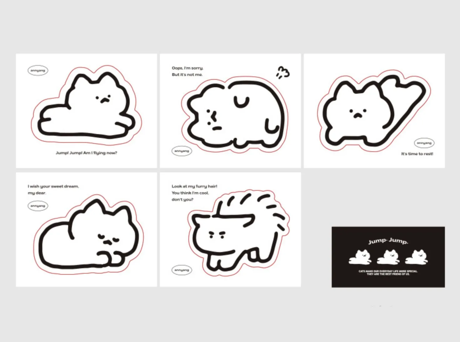 6pcs Jumping Cat Removable Sticker Set