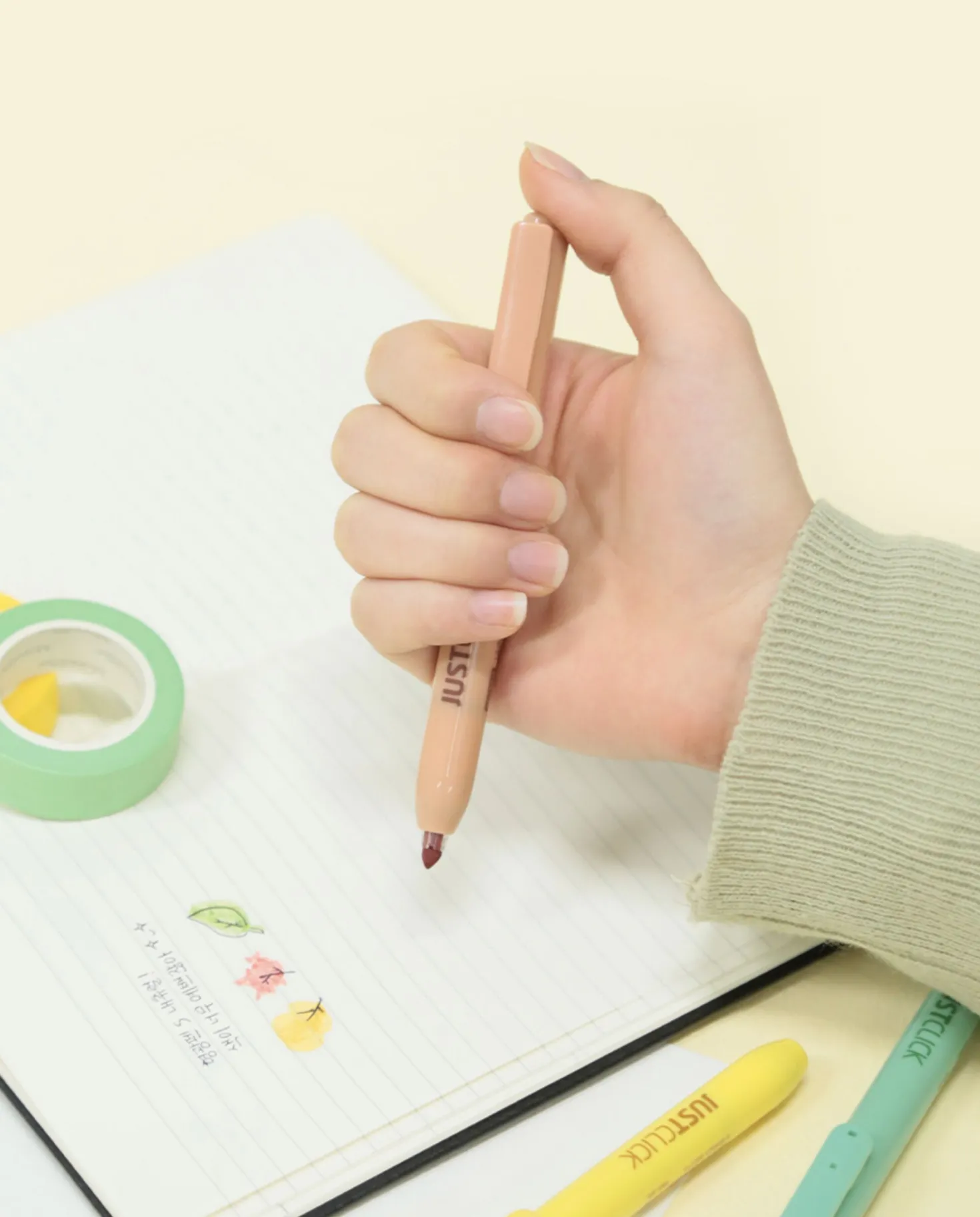 3pcs Natural Retractable Highlighter Set