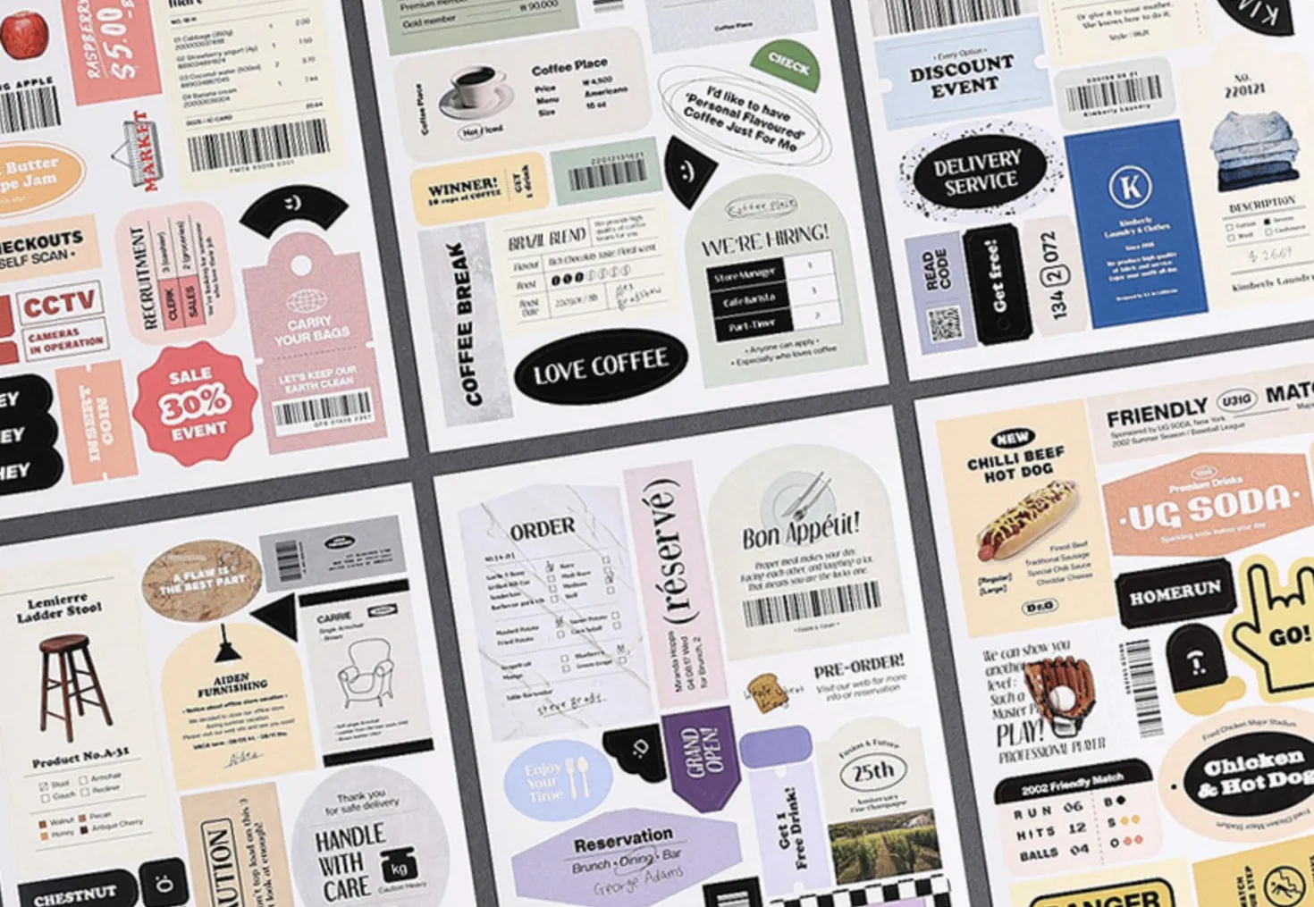6pcs Vintage Removable Sticker Set