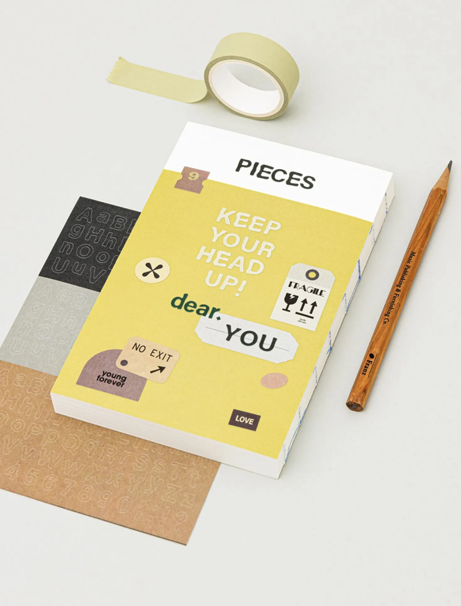 6pcs Vintage Typo Alphabet Sticker Set