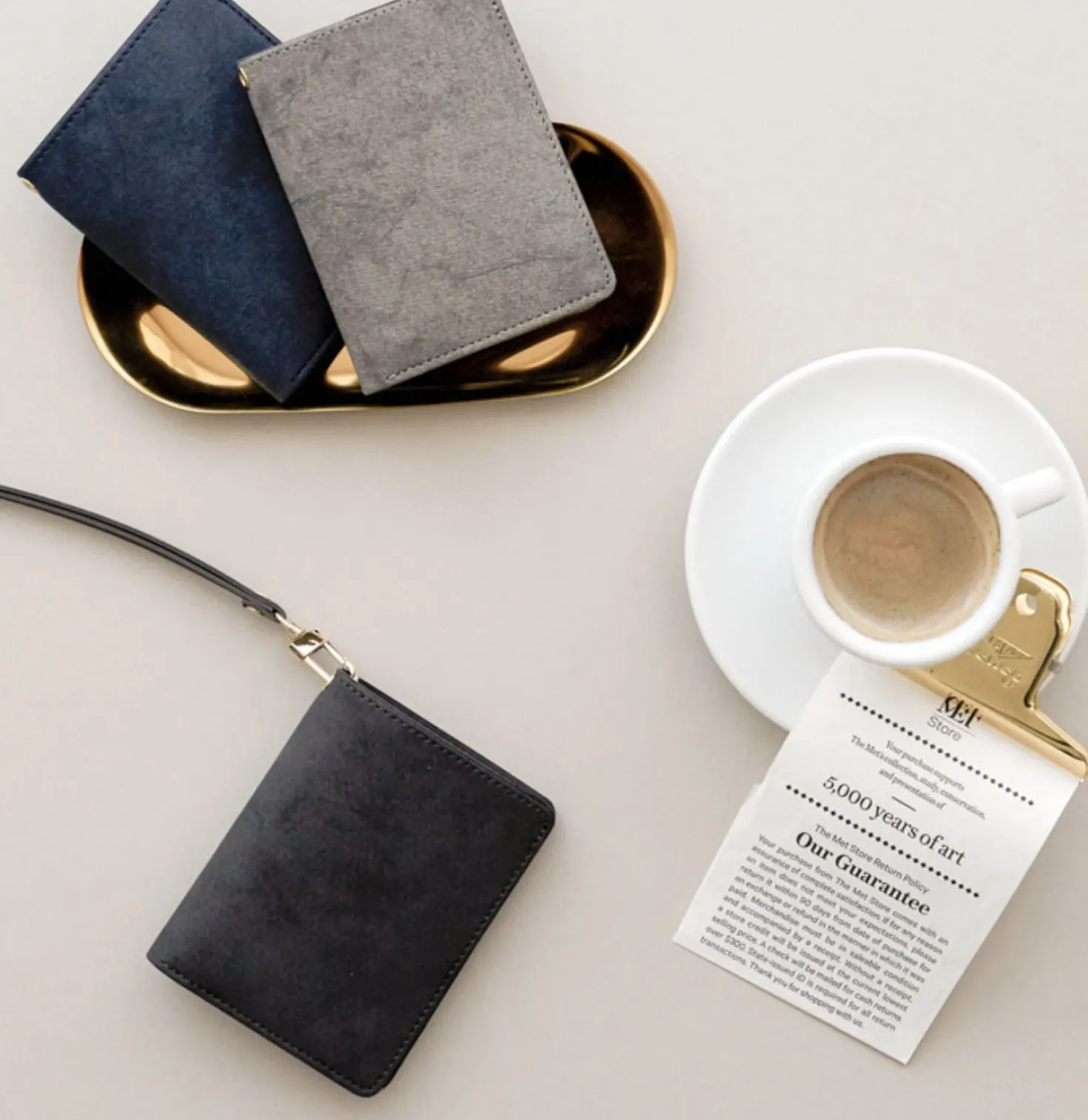 Simple Ash Wallet + Neck Strap Set