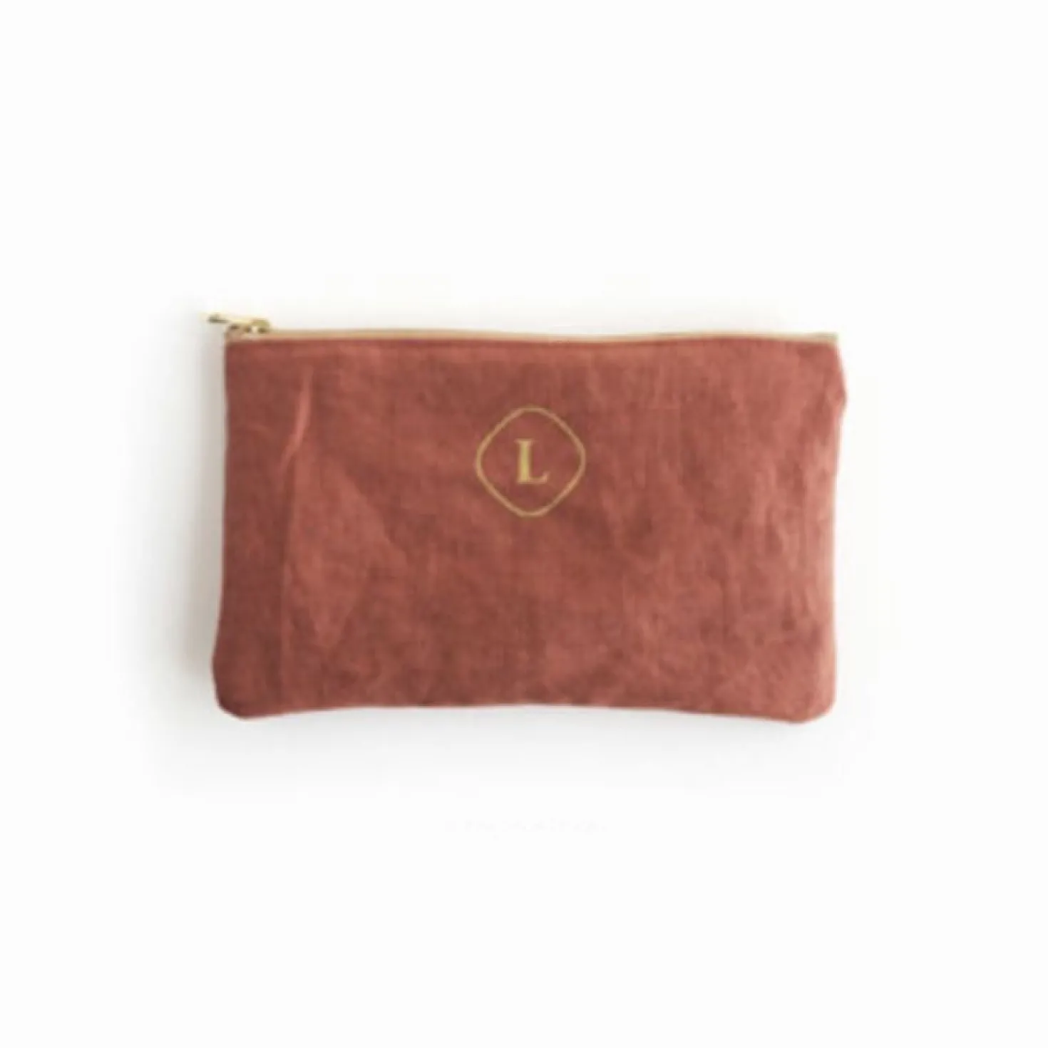 Small Linen Gold Zipper Pouch